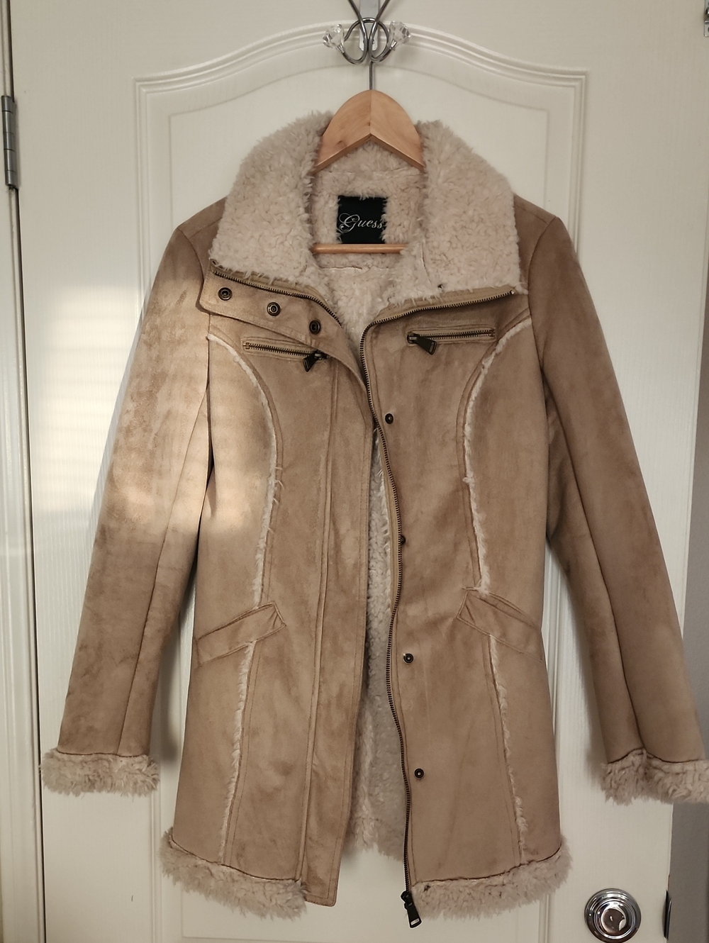 Vintage Guess Beige Faux Suede Teddy Shearling Jacket